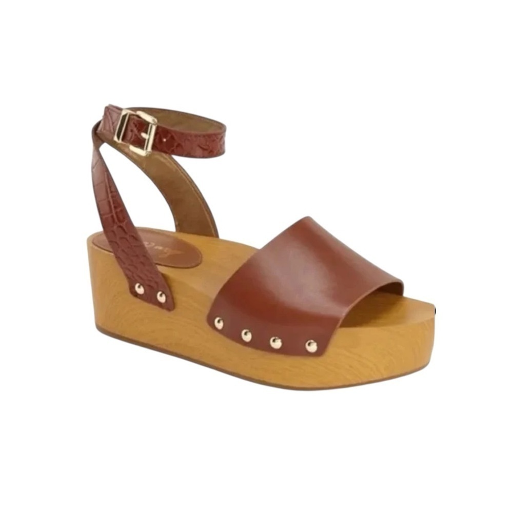 Sam Edelman Brynn Brown Leather Wedge Sandals Size 8